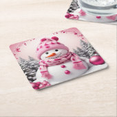 Hübsch Pink Xmas Snowman Rechteckiger Pappuntersetzer (angewinkelt)