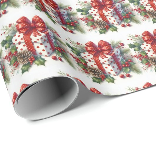 Hübsch Polka Dot Coquette Bow Weihnachten Geschenkpapier (Rolleneckpunkt)