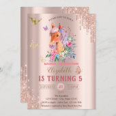 Hübsch Pony Butterfells Rose Gold Tropfen Geburtst Einladung (Vorne/Hinten)