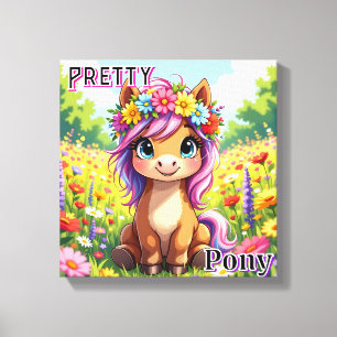 Hübsch Pony   Niedlicher Cartoon Kids Kinderzimmer Leinwanddruck