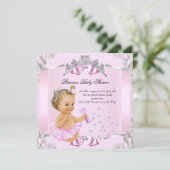 Hübsch Princess Baby Dusche Pink Tutu Blonde Einladung (Stehend Vorderseite)