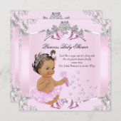 Hübsch Princess Baby Dusche Pink Tutu Brünett Einladung (Vorne/Hinten)