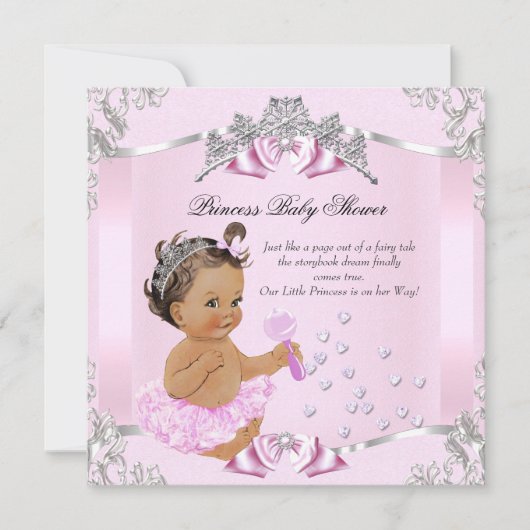 Hübsch Princess Baby Dusche Pink Tutu Brünett Einladung (Vorderseite)