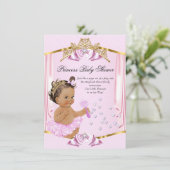Hübsch Princess Baby Dusche Rosa Gold Brünett Einladung (Stehend Vorderseite)