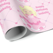 Hübsch Princess Girl Happy Birthday Custom Pink Geschenkpapier (Rolleneckpunkt)