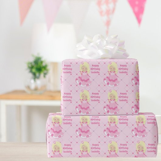 Hübsch Princess Girl Happy Birthday Custom Pink Geschenkpapier
