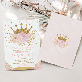Hübsch Princess Gold Crown Pink Floral Baby Dusche Einladung