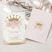 Hübsch Princess Gold Crown Pink Floral Baby Dusche Einladung