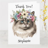 Hübsch Ragdoll Cat Floral Personalisiert Danke Karte (Gelbe Blume)