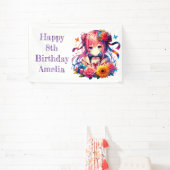 Hübsch Rainbow Anime Girl Personalisiert Geburtsta Banner (InSitu)