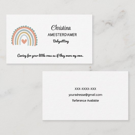 Hübsch Rainbow Pink Blue Boho Babysitter Square Visitenkarte (Vorne/Hinten)