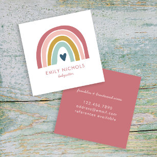 Hübsch Rainbow Pink Navy Mustard Boho Babysitter Quadratische Visitenkarte