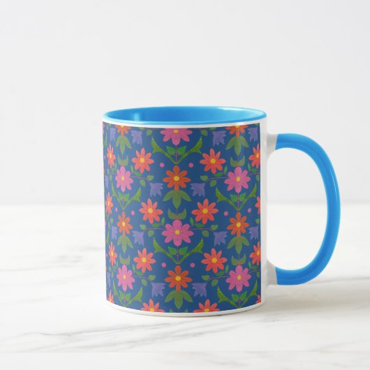 Hübsch Rangoli Blume Polka Dot Blue Ringer Tasse (Rechts)