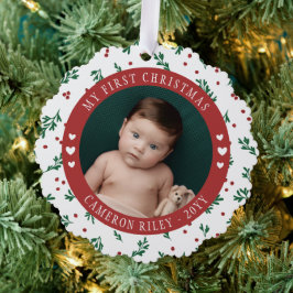 Hübsch Red Berry Pattern Baby's First Christmas Ornament Karte