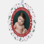 Hübsch Red Berry Pattern Baby's First Christmas Ornament Karte (Links)