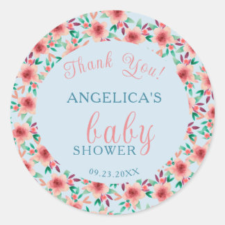 Hübsch Red Blue Watercolor Boho Floral Baby Dusche Runder Aufkleber