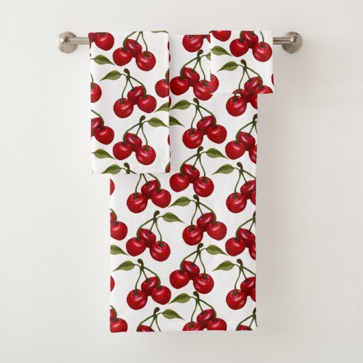 Hübsch Red Cherry Watercolor Badhandtuch Set (Insitu)