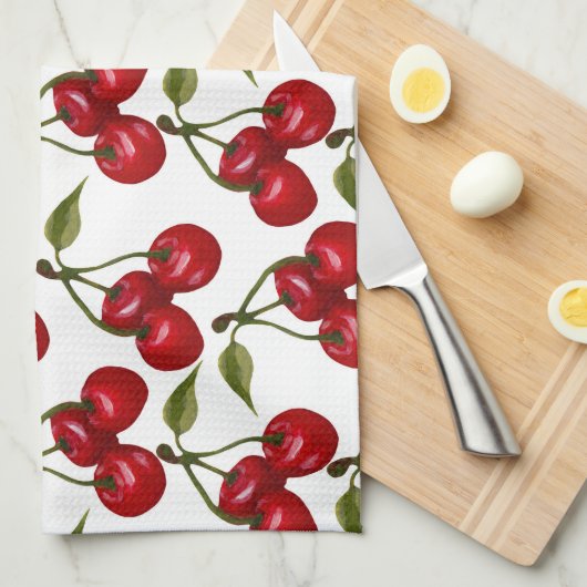 Hübsch Red Cherry Watercolor Geschirrtuch (Viertel Falte)