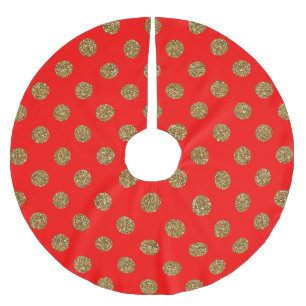 Hübsch Red Gold Glitzer Dots Muster Weihnachten Polyester Weihnachtsbaumdecke
