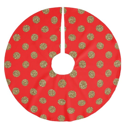 Hübsch Red Gold Glitzer Dots Muster Weihnachten Polyester Weihnachtsbaumdecke (Vorderseite)