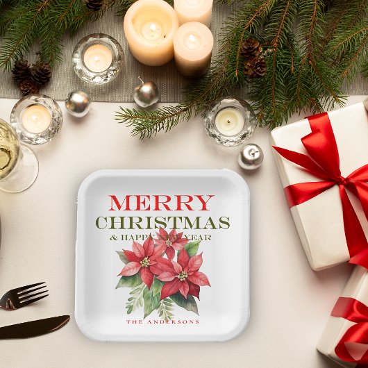 Hübsch Red Poinsettia Blume Frohe Weihnachten Part Pappteller