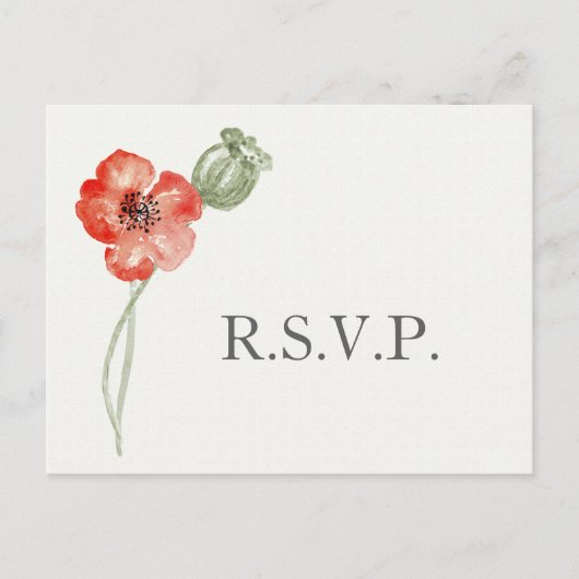 Hübsch Red Poppies Moderne Blumenhochzeit Rsvp Einladungspostkarte (Vorderseite)