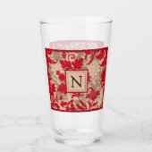 Hübsch Red Tan Damask Country Farm Glas (Rückseite)