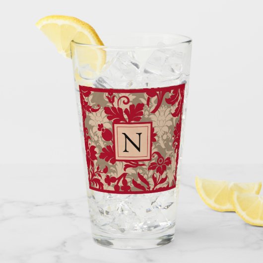 Hübsch Red Tan Damask Country Farm Glas (Vorderseite Ice)