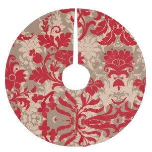 Hübsch Red Tan Damask Country Farm Polyester Weihnachtsbaumdecke