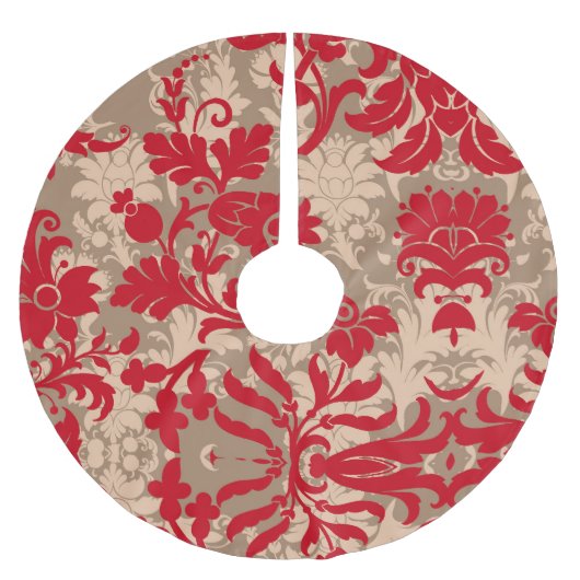 Hübsch Red Tan Damask Country Farm Polyester Weihnachtsbaumdecke (Vorderseite)