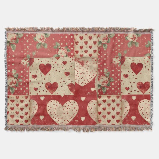 Hübsch Red Vintag Shabby Chic Patchwork Decke (Vorderseite)