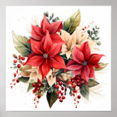 Hübsch Red Watercolor Weihnachten Poinsettia Blume Poster (Vorne)
