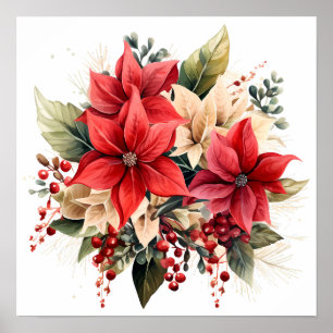 Hübsch Red Watercolor Weihnachten Poinsettia Blume Poster