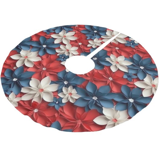 Hübsch Red White Blue Blumen Design Weihnachten Polyester Weihnachtsbaumdecke (Schrägansicht)