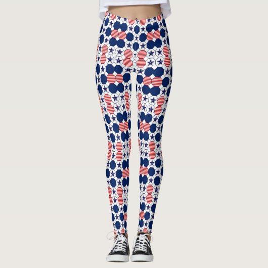Hübsch Red White Blue Star Muster Leggings (Vorderseite)