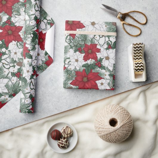 Hübsch Red White Poinsettia Blumengeschenk Geschenkpapier (Kunsthandwerk)