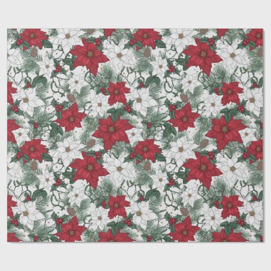 Hübsch Red White Poinsettia Blumengeschenk Geschenkpapier (Flach)