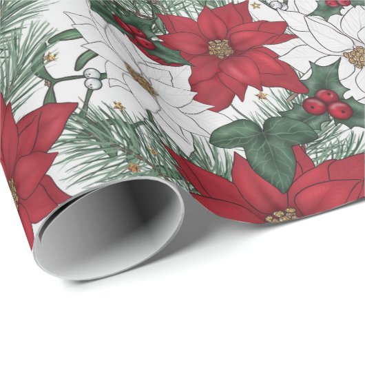 Hübsch Red White Poinsettia Blumengeschenk Geschenkpapier (Rolleneckpunkt)