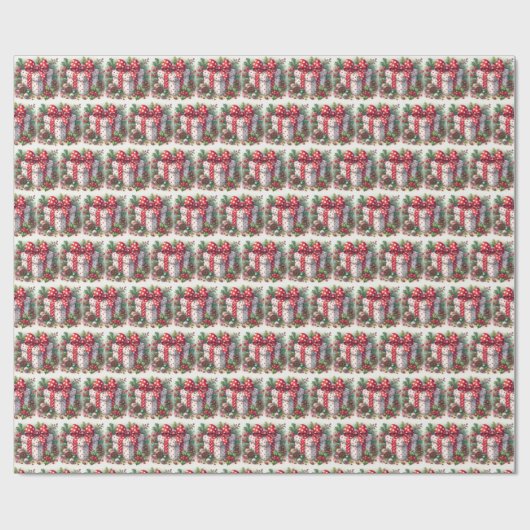 Hübsch Red White Polka Dot Coquette Bow und Holly Geschenkpapier (Flach)