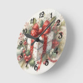 Hübsch Red White Polka Dot Coquette Bow und Holly Runde Wanduhr (Winkel)