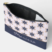 Hübsch Retro 70er Blume Power Navy-Barely Pink Zubehörtasche (Offen)