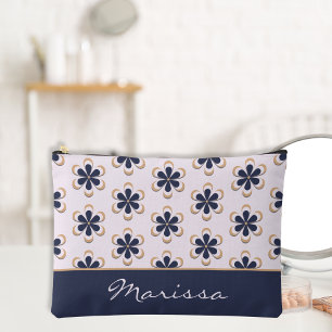 Hübsch Retro 70er Blume Power Navy-Barely Pink Zubehörtasche