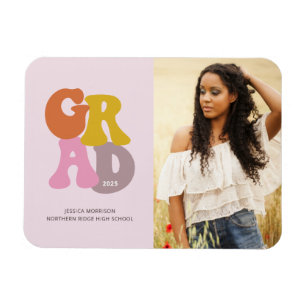 Hübsch Retro 70er Pink Foto Grad Ankündigung Magnet