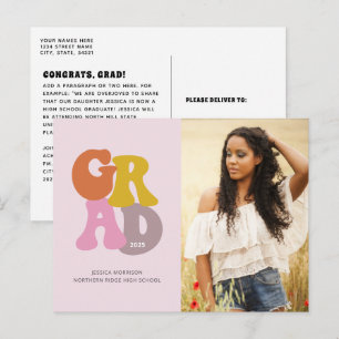 Hübsch Retro 70er Rosa Foto Abschluss Postkarte