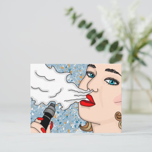 Hübsch Retro Lady Vaping Postkarte (Stehend Vorderseite)