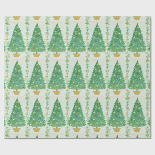 Hübsch Retro Weihnachtsbaum Gold Weiße Sterne Geschenkpapier (Flach)