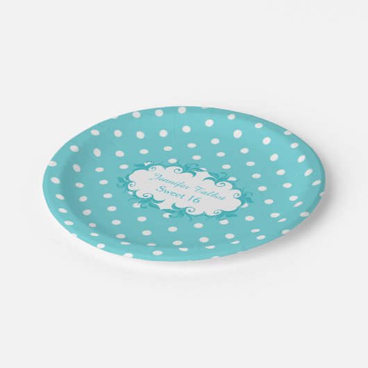 Hübsch Robins Egg Blue Polka Dot Paper Plate Pappteller (Schrägansicht)