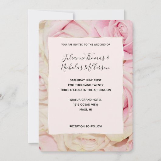 Hübsch Romantische Rosa Creme Rose Hochzeiten einl Einladung (Vorderseite)