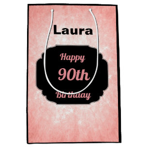 Hübsch rosa Add name 90. Geburtstag Mittlere Geschenktüte