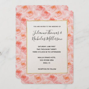 Hübsch-Rosa-Aquarellfarben-Rose Hochzeiten laden e Einladung